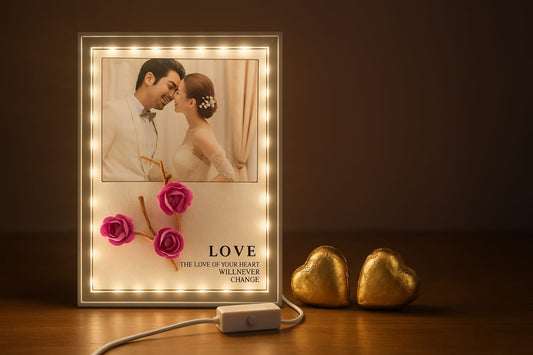 Romantic LED Wedding Photo Frame with 2 Dairy Milk Chocolates – Gift Combo | QuickPickDelhi