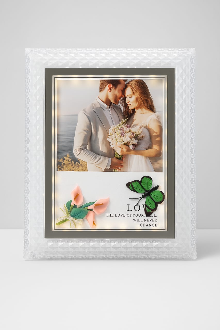 3D LED Crystal Love Photo Frame – Customized Gift for Couples