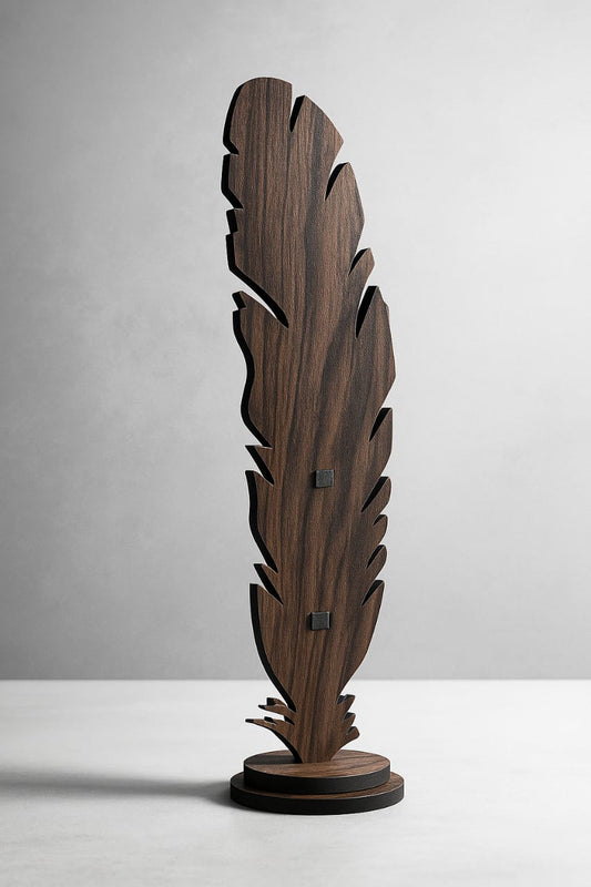 "Wooden Feather Pen Stand with Premium Ball Pen – Luxury Gift Combo